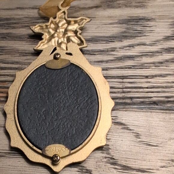 Gold & Red Enamel Metal Rhinestone Christmas Poinsettia Ornament Picture Frame - Picture 5 of 7